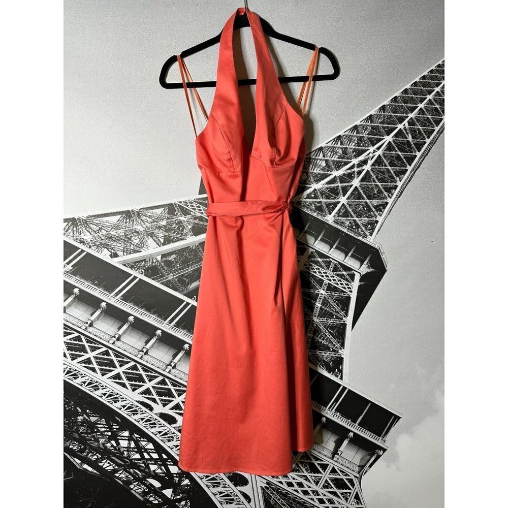 Max and Cleo NWT coral V neck halter full skirt dress, size 6